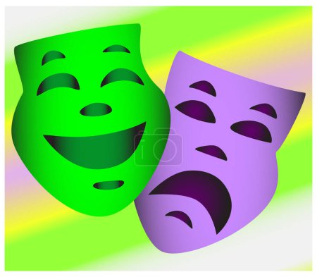 Illustration for A vector of comedy and tragedy theatre masks with colorful background - Royalty Free Image