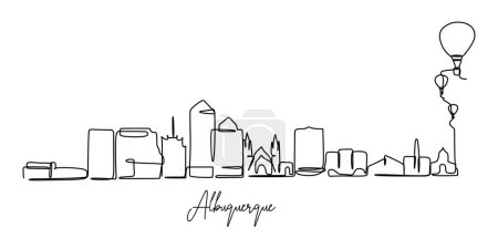 Illustration for A single line drawing of Albuquerque cityscape, USA. A hand-drawn style design for business concept - Royalty Free Image