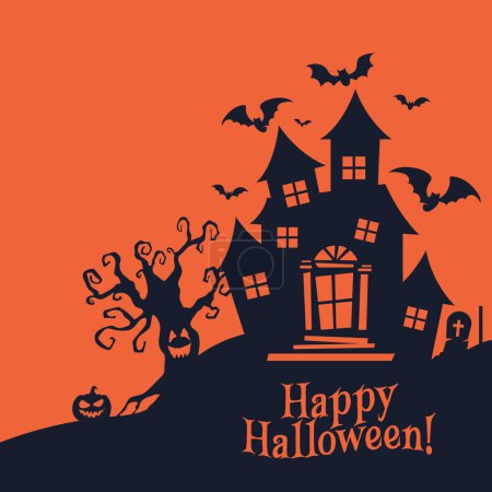 Téléchargez les illustrations : Un vecteur de la sillhouette d'une maison d'Halloween effrayante - en licence libre de droit