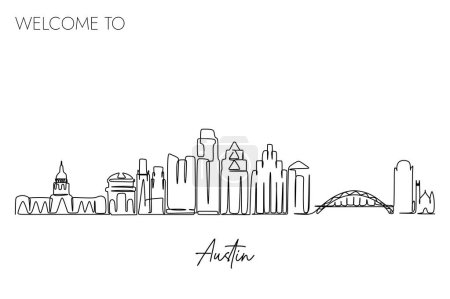 Ilustración de Una ilustración vectorial de un diseño dibujado a mano de la ciudad de Austin y texto sobre un fondo blanco - Imagen libre de derechos