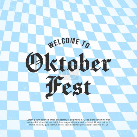 Illustration for A blue and white checkered Oktoberfest background with the writing welcome to October Fest - Royalty Free Image