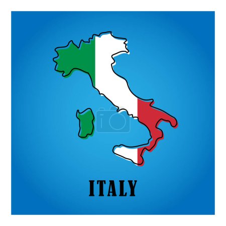 Ilustración de El icono del mapa de Italia con los colores de su bandera en backgorund azul - Imagen libre de derechos