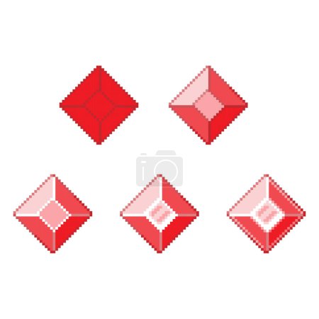Téléchargez les illustrations : La conception vectorielle pixel art de diamants rouges sur un fond blanc - en licence libre de droit
