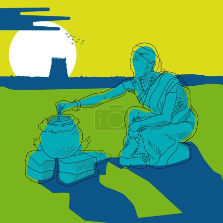 Ilustración de Un vector ilustración de Feliz Fiesta de Pongal Fiesta de la Vendimia de Tamil Nadu India saludos - Imagen libre de derechos