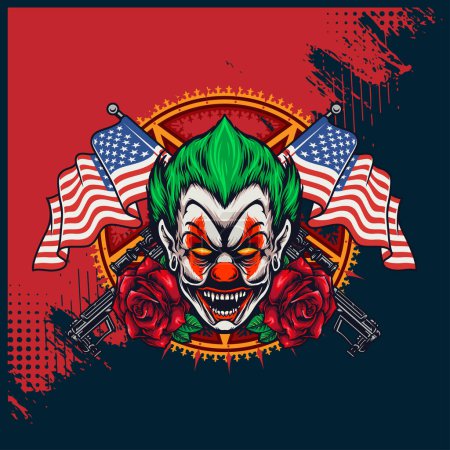 Illustration for An illustration of a scary joker mascot with rosses and American flags - perfect for t-shirt design - Royalty Free Image