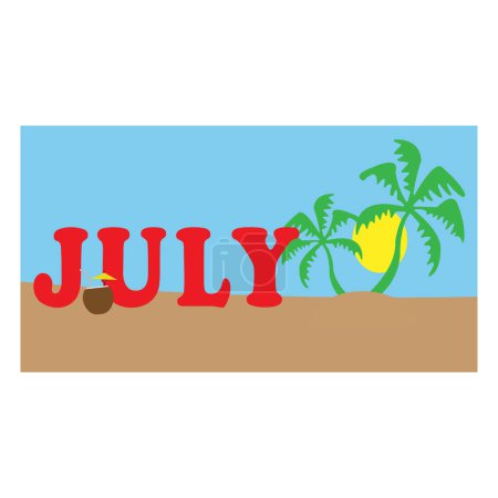 Illustration for A july month sunny beach background with cute palm trees on it - Royalty Free Image