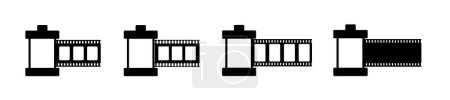 Téléchargez les illustrations : Un pack d'icônes Camera Film Roll Line isolé sur fond blanc - en licence libre de droit
