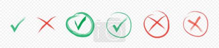 Illustration for A set of green and red check marks on the transparent background - Royalty Free Image