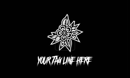 Téléchargez les illustrations : Une illustration vectorielle logo de fleur en noir et blanc avec espace de slogan - en licence libre de droit