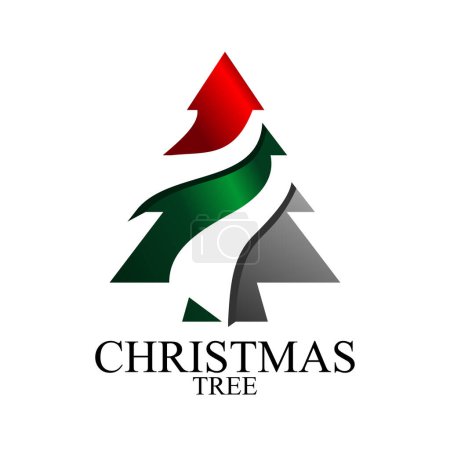 Téléchargez les illustrations : Un vecteur moderne et simple logo sapin de Noël en rouge, vert et gris - en licence libre de droit