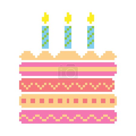 Téléchargez les illustrations : Illustration vectorielle du gâteau Pixel Art isolé sur fond blanc - en licence libre de droit