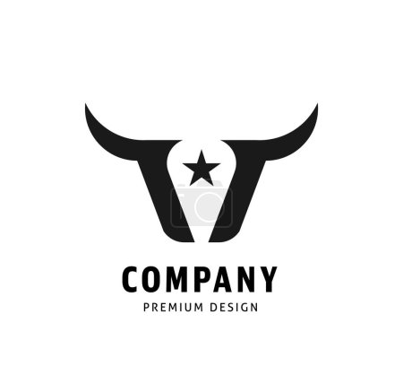 Téléchargez les illustrations : Un logo minimaliste de cornes de taureau et une étoile isolée sur un fond blanc - en licence libre de droit