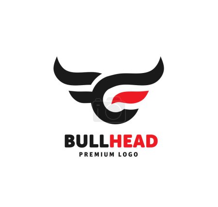 Téléchargez les illustrations : La conception du logo de la tête de taureau icône vectorielle modifiable rouge et noir avec espace de copie sur un fond blanc - en licence libre de droit