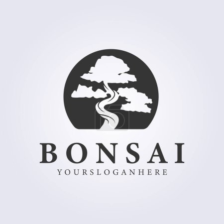 Téléchargez les illustrations : Un logo avec la silhouette d'une route avec des bonsaïs - concept de logo design - en licence libre de droit