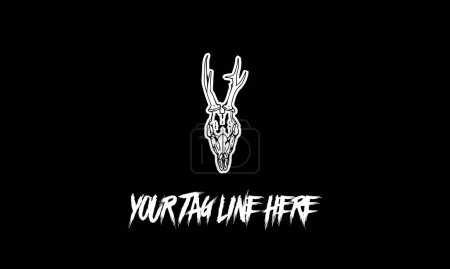 Illustration for An editable skull vector logo of a deer with a space for the tagline on a black background - Royalty Free Image