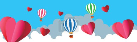 Illustration for A Valentine's Day modern border frame design with hot air balloons and hearts for a banner - Royalty Free Image