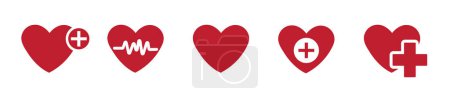 Téléchargez les illustrations : Certaines icônes vectorielles Heart collection avec pouls Heartbeat - en licence libre de droit