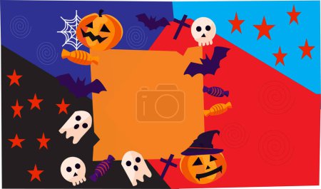Illustration for A digital render of a bright Halloween background with jack-o-lanterns and ghosts - Royalty Free Image