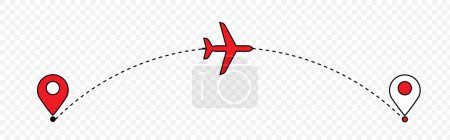 Téléchargez les illustrations : Séquence vectorielle d'une route de vol d'un avion du point de départ à la fin - en licence libre de droit
