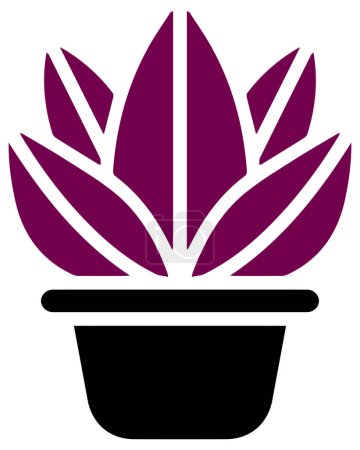Ilustración de Un diseño vectorial de un icono de planta púrpura en maceta sobre un fondo blanco - Imagen libre de derechos