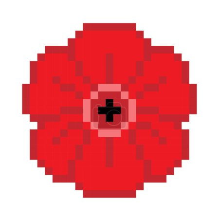 Illustration for A pixelated vector illustration of a red flower isolated on a white background - Royalty Free Image