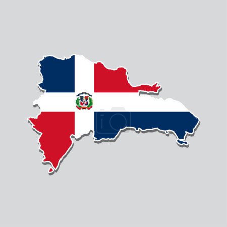 Illustration for An illustration of the flag of Dominican Republic on a Dominican Republic map - Royalty Free Image