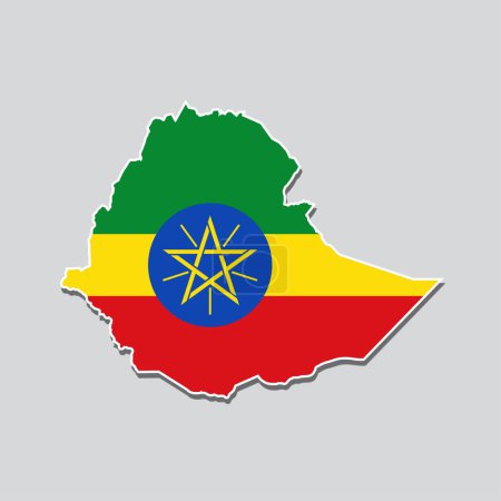 Illustration for An illustration of the flag of Ethiopia on a Ethiopia map - Royalty Free Image