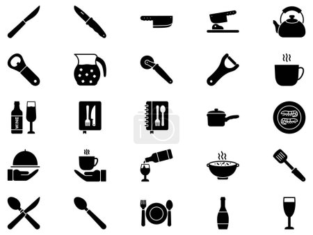 Ilustración de Un conjunto de alimentos glifo iconos negros sobre el fondo blanco - Imagen libre de derechos