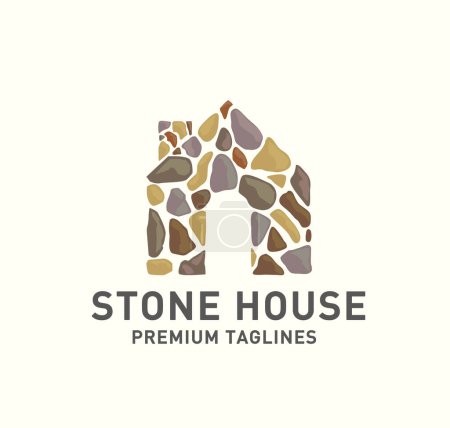 Illustration for A vector illustration of a stone house logo with a premium tagline - Royalty Free Image