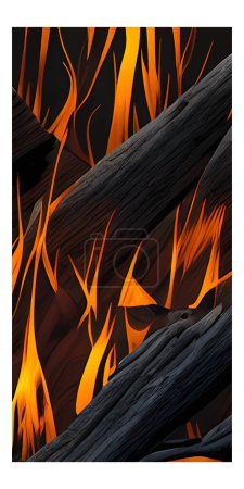 Ilustración de Una ilustración vectorial vertical de llamas de fuego anaranjadas aisladas sobre un fondo oscuro - Imagen libre de derechos