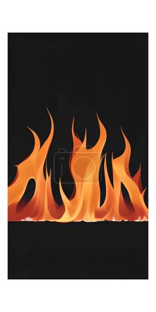 Ilustración de Una ilustración vectorial vertical de llamas de fuego anaranjadas aisladas sobre un fondo oscuro - Imagen libre de derechos