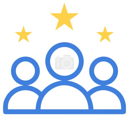 Ilustración de Un diseño vectorial de estrellas de retroalimentación y el icono de la gente para comentarios sobre un fondo blanco - Imagen libre de derechos