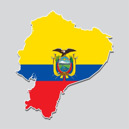 Illustration for An illustration of the flag of Ecuador on a Ecuador map - Royalty Free Image