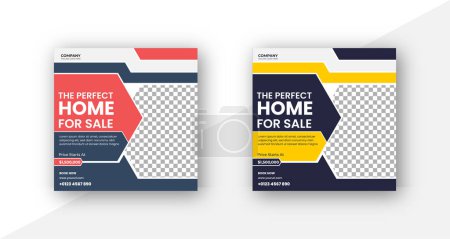 Illustration for A modern real estate square banner template for social media post on the white background - Royalty Free Image