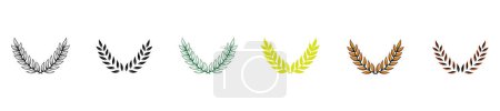 Téléchargez les illustrations : Illustration vectorielle panoramique d'un ensemble de couronnes de laurier avec des feuilles colorées sur fond blanc - en licence libre de droit