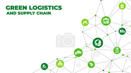 Green Logistics und Supply Chain Vektor Illustration. Konzept mit vernetzten Symbolen für nachhaltigen Verkehr