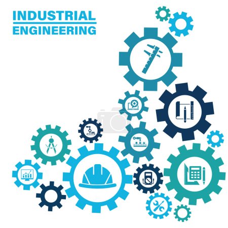 Industrial engineering vector illustration. industry, engineer hardhat, automation and process integration in a factory.