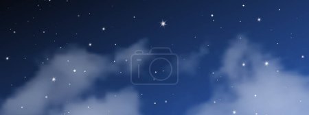 Night sky with clouds and many stars. Abstract nature background with stardust in deep universe. Vector illustration
