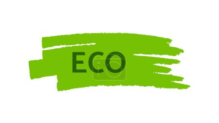 Ilustración de Green natural bio label. The inscription Eco on green label on hand drawn stains. Vector illustration - Imagen libre de derechos