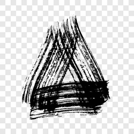 Illustration for Black grunge brush strokes in triangle form. Painted ink triangle. Ink spot isolated on transparent background. Vector illustration - Royalty Free Image