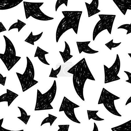 Ilustración de Patrón sin costuras con flechas negras dibujadas a mano sobre fondo blanco. Ilustración vectorial - Imagen libre de derechos
