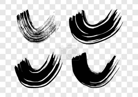 Ilustración de Pinceladas semicirculares de grunge negro. Conjunto de rayas de tinta ondulada pintadas. Mancha de tinta aislada sobre fondo transparente. Ilustración vectorial - Imagen libre de derechos