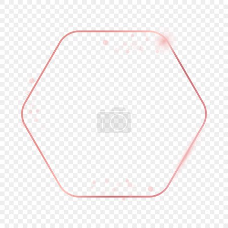 Illustration for Rose gold glowing rounded hexagon frame isolated on transparent background. Shiny frame with glowing effects. Vector illustration - Royalty Free Image