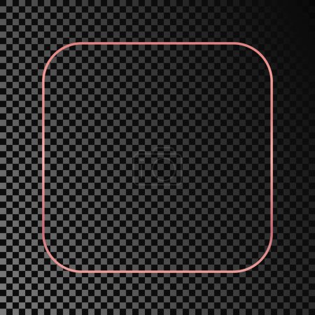Ilustración de Marco cuadrado redondeado brillante de oro rosa aislado sobre fondo transparente oscuro. Marco brillante con efectos brillantes. Ilustración vectorial - Imagen libre de derechos