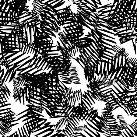 Ilustración de Patrón sin costuras con pinceladas a lápiz negro en formas abstractas sobre fondo blanco. Ilustración vectorial - Imagen libre de derechos