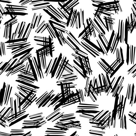 Téléchargez les illustrations : Motif sans couture avec des coups de pinceau au crayon noir dans des formes abstraites sur fond blanc. Illustration vectorielle - en licence libre de droit