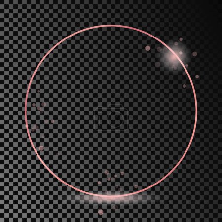 Illustration for Rose gold glowing circle frame isolated on dark transparent background. Shiny frame with glowing effects. Vector illustration - Royalty Free Image