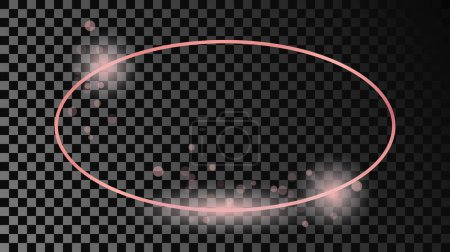 Illustration for Rose gold glowing oval shape frame isolated on dark transparent background. Shiny frame with glowing effects. Vector illustration - Royalty Free Image