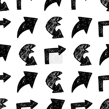 Ilustración de Patrón sin costuras con flechas negras dibujadas a mano sobre fondo blanco. Ilustración vectorial - Imagen libre de derechos