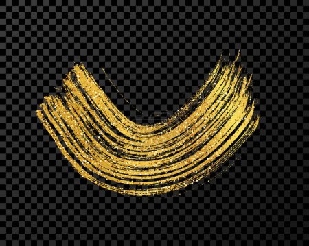 Illustration for Gold grunge semicircular brush strokes. Painted wavy ink stripes. Ink spot isolated on dark transparent background. Vector illustration - Royalty Free Image